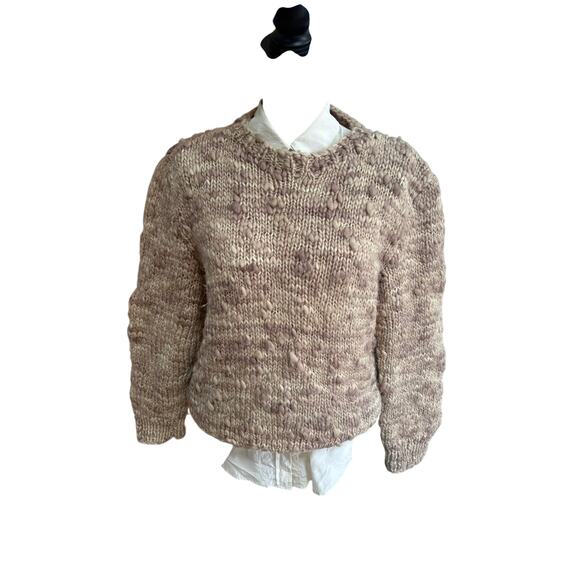 Chunky Hand Knit Wool Sweater Women’s M Beige Textured Bobble Knit Cozy Pullover - Picture 1 of 7